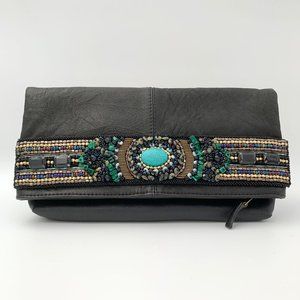 Beaded Marrakesh Convertible Leather Clutch / Shoulder Bag